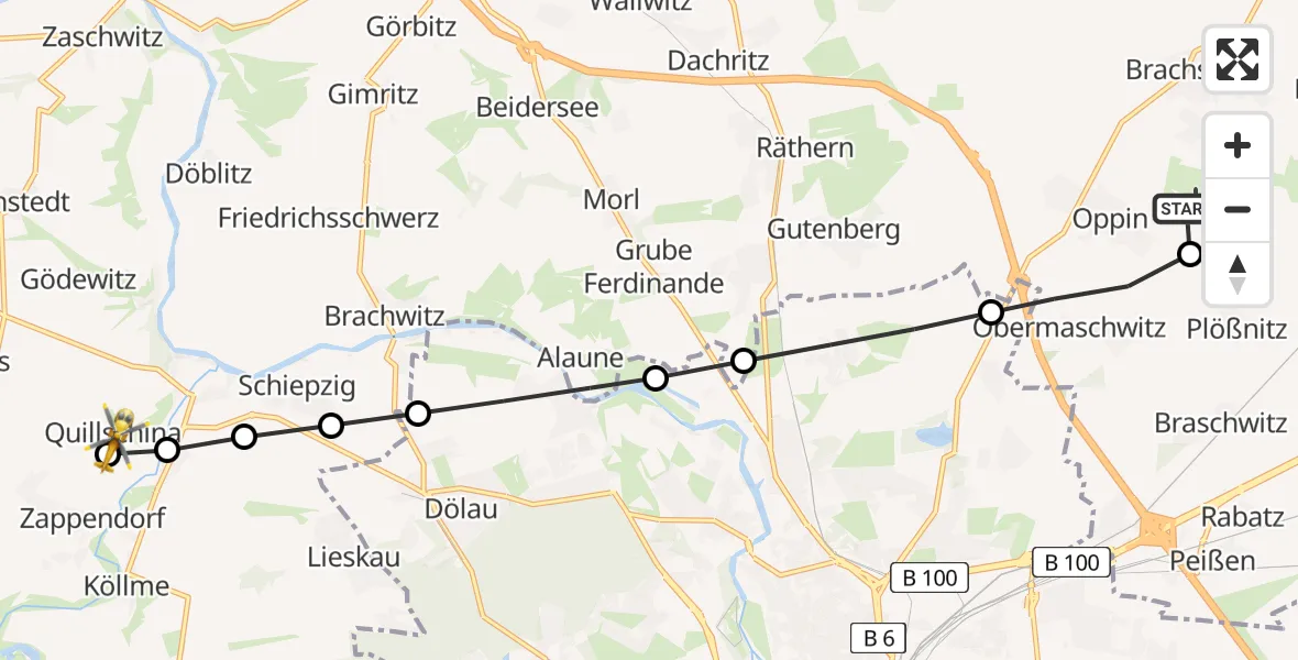 Flugroute Rettungshubschrauber Halle-Oppin Airfield - Quillschina, 18 März 2026, 16:52