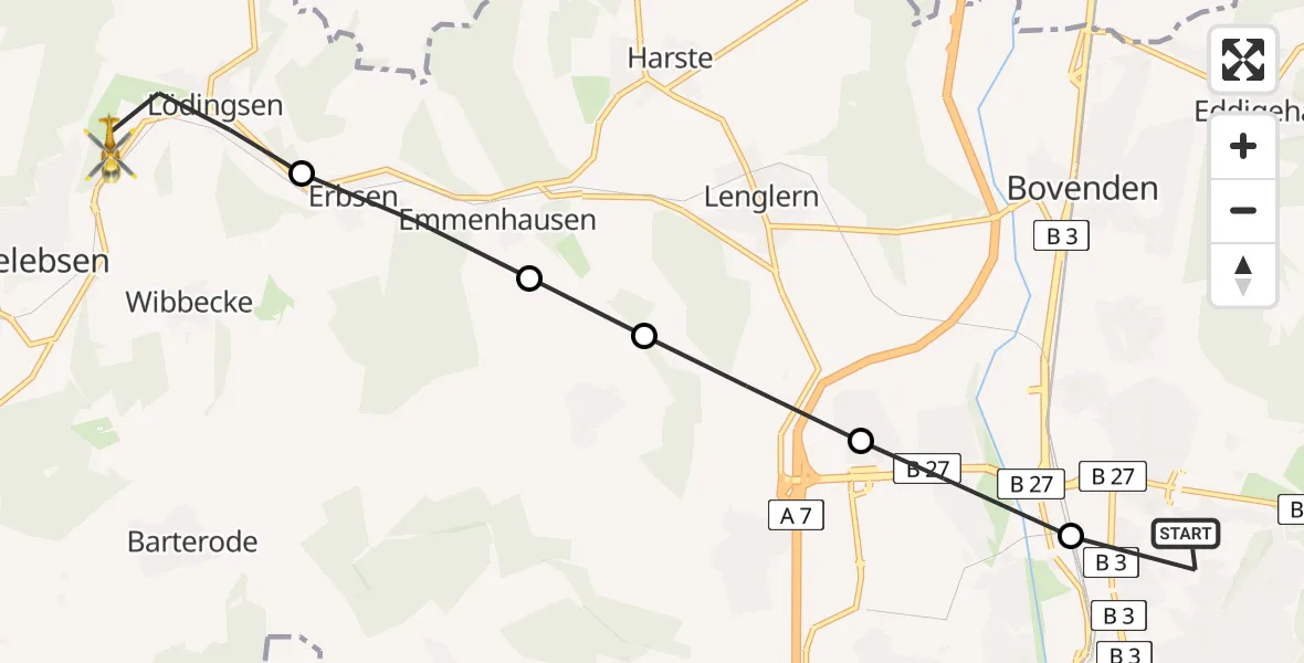 Flugroute Rettungshubschrauber Göttingen University Clinic Heliport - Adelebsen, 18 März 2026, 16:55