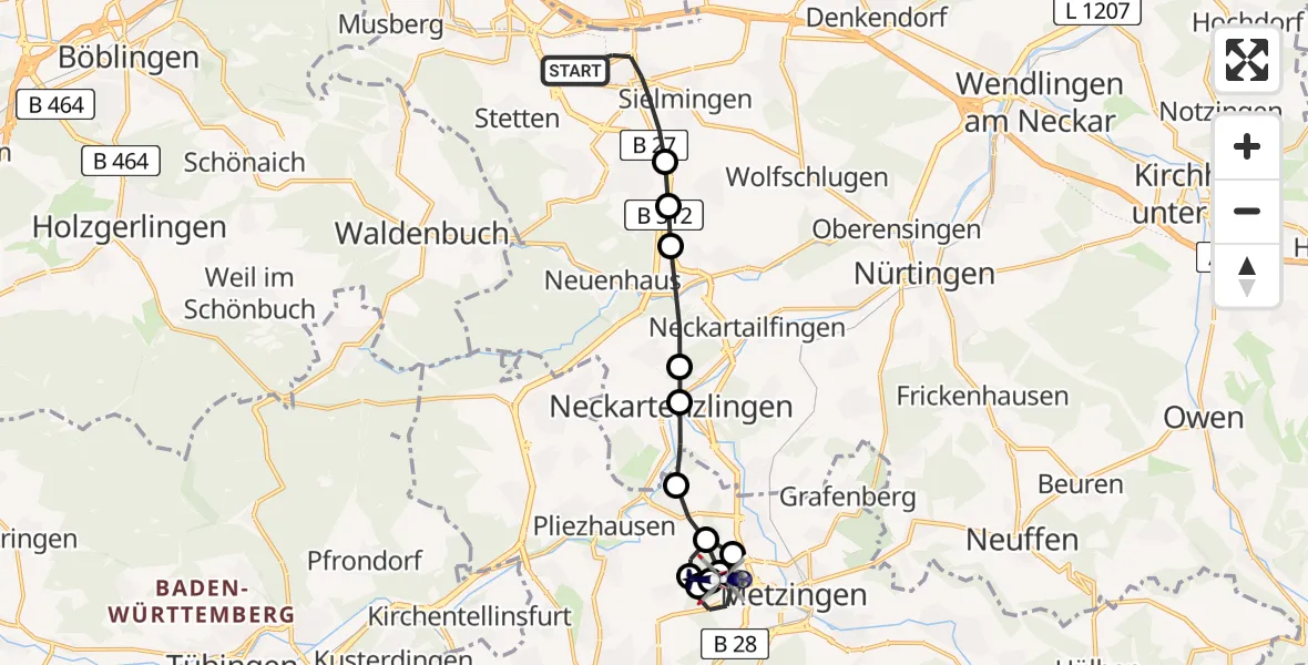 Flugroute Polizeihubschrauber Stuttgart Airport - Metzingen, 18 März 2026, 16:57