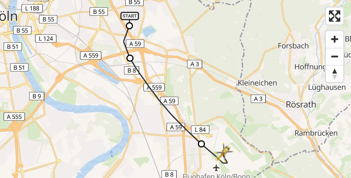 Routekaart van de vlucht: Rettungshubschrauber nach Cologne Bonn Airport
