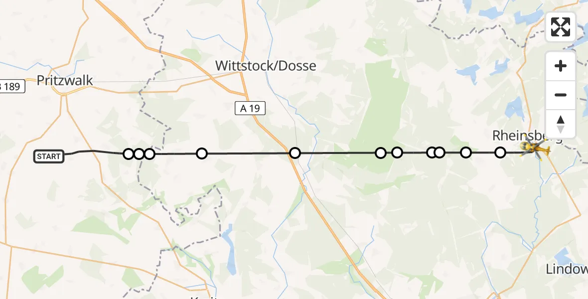 Flugroute Rettungshubschrauber Groß Pankow (Prignitz) - Rheinsberg, 18 März 2026, 17:07