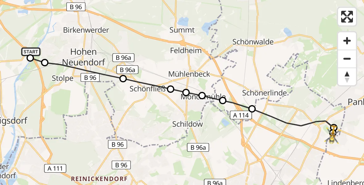 Routekaart van de vlucht: Rettungshubschrauber nach Helios Clinic Berlin-Buch