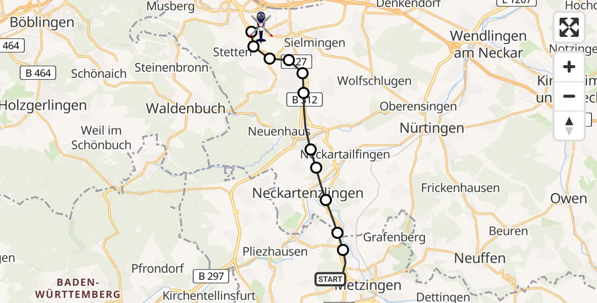 Flugroute Polizeihubschrauber Metzingen - Stuttgart Airport, 18 März 2026, 17:12