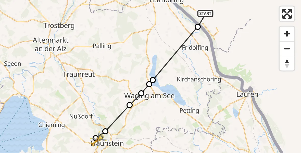 Flugroute Rettungshubschrauber Riedersbach - Traunstein Hospital, 18 März 2026, 17:15