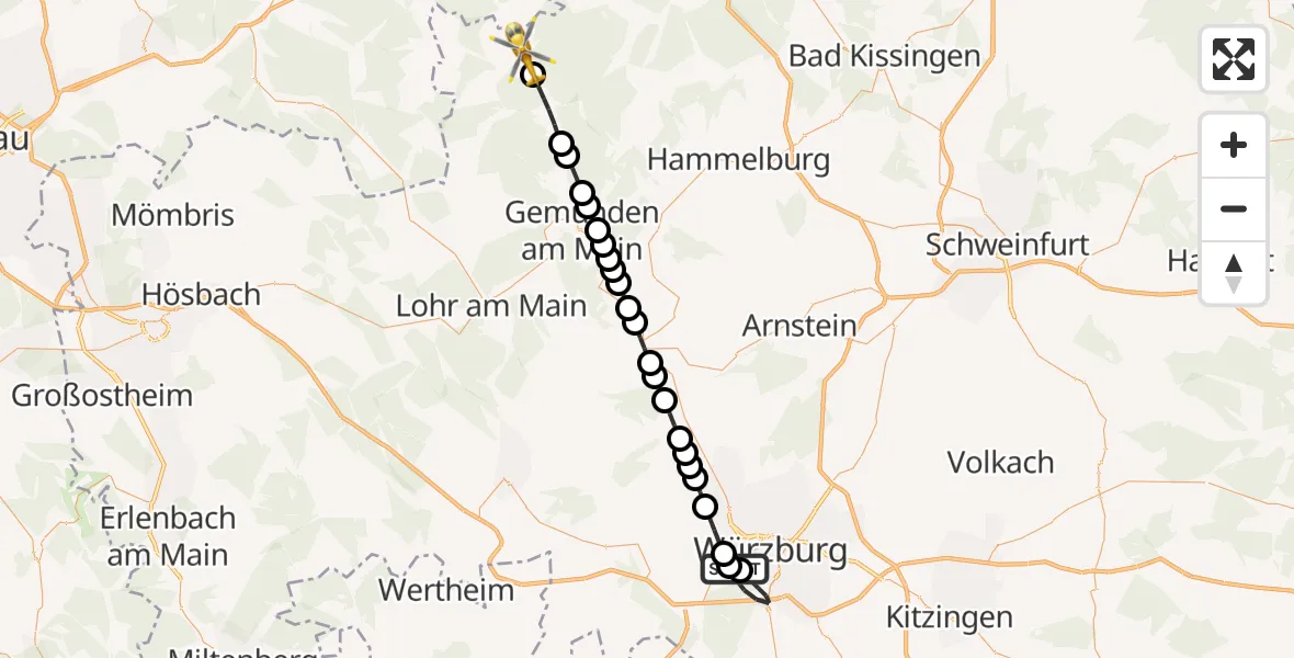 Routekaart van de vlucht: Rettungshubschrauber nach Mittelsinn, Brunnenstraße