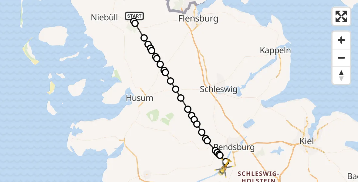 Routekaart van de vlucht: Rettungshubschrauber nach Amt Jevenstedt, Schachtholm