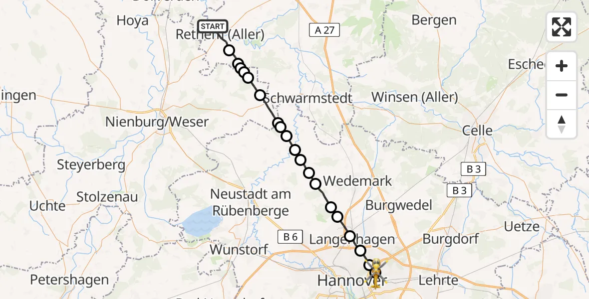 Routekaart van de vlucht: Rettungshubschrauber nach Hannover Air Rescue Heliport (Christoph 4)