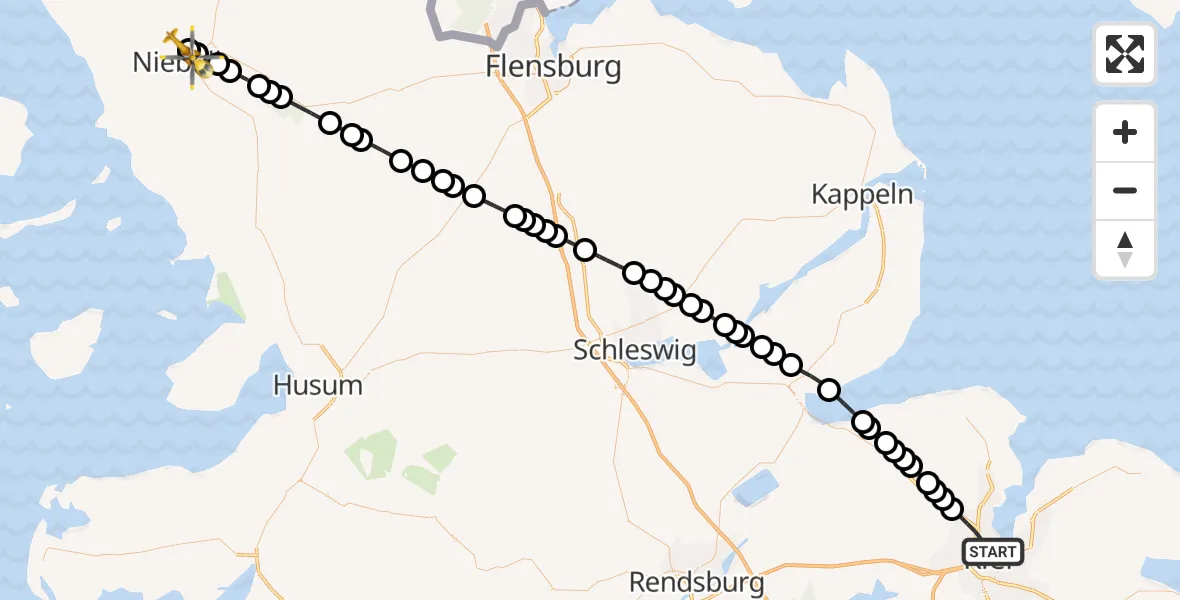 Routekaart van de vlucht: Rettungshubschrauber nach Niebüll, Gather Landstraße