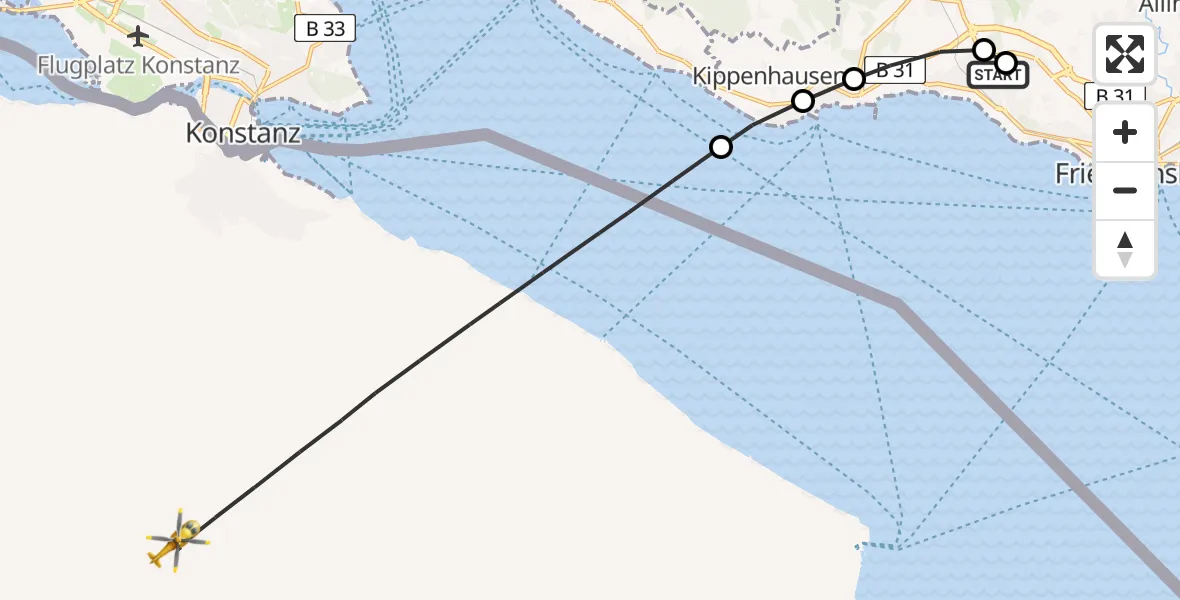 Routekaart van de vlucht: Rettungshubschrauber nach Immenstaad am Bodensee, Friedrichshafen Hospital