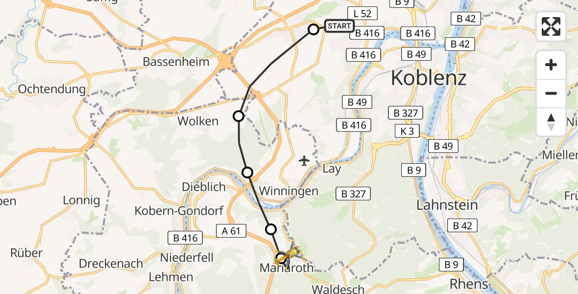 Flugroute Rettungshubschrauber Bubenheim - Mariaroth, 18 März 2026, 17:38