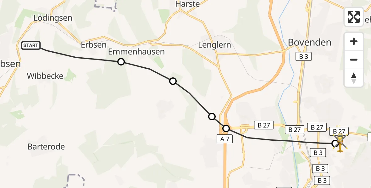 Routekaart van de vlucht: Rettungshubschrauber nach Göttingen University Clinic Heliport
