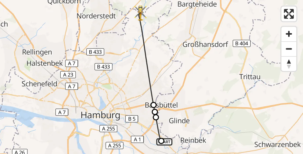 Flugroute Ambulanzhubschrauber Christoph Hansa ADAC Helipad - Wandsbek, 18 März 2026, 17:48