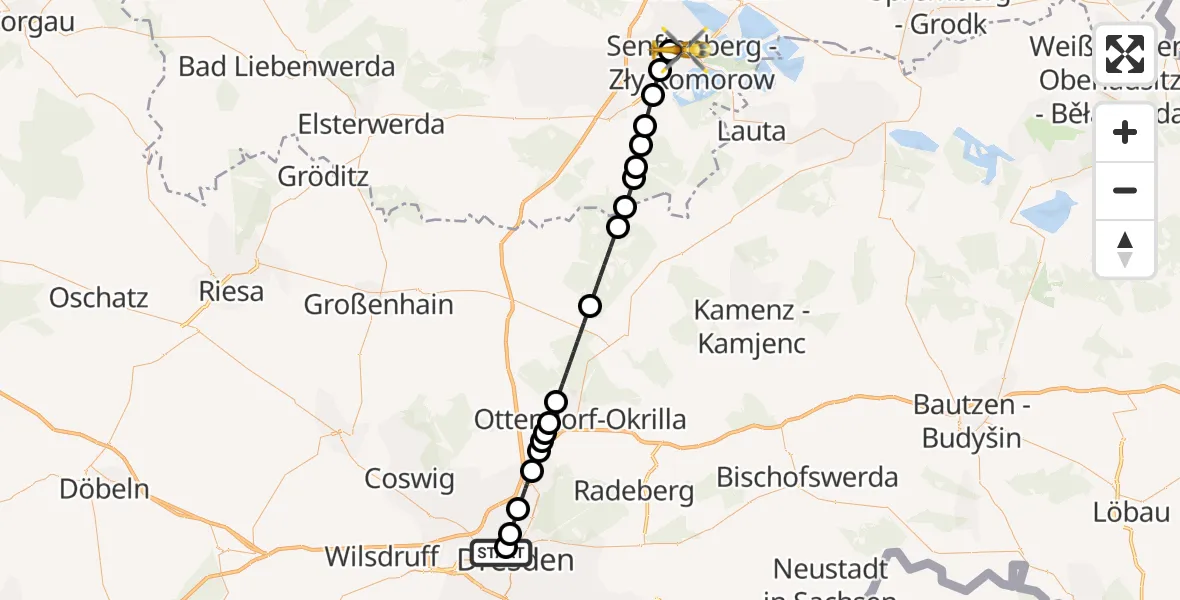 Routekaart van de vlucht: Ambulanzhubschrauber nach ADAC Air Rescue Station Senftenberg Heliport