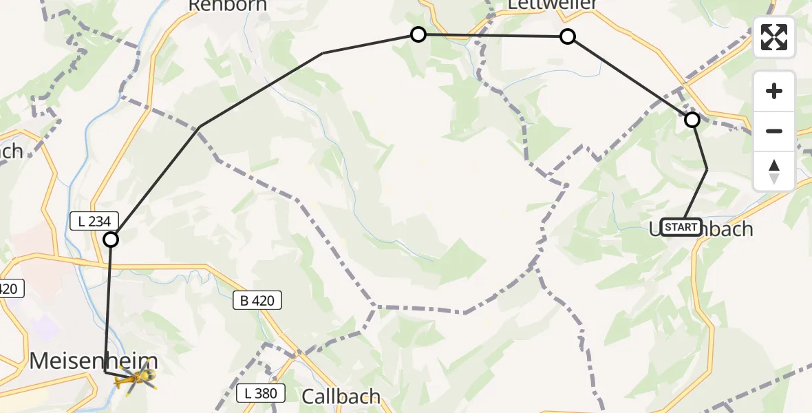 Routekaart van de vlucht: Rettungshubschrauber nach Meisenheim, Lauergasse