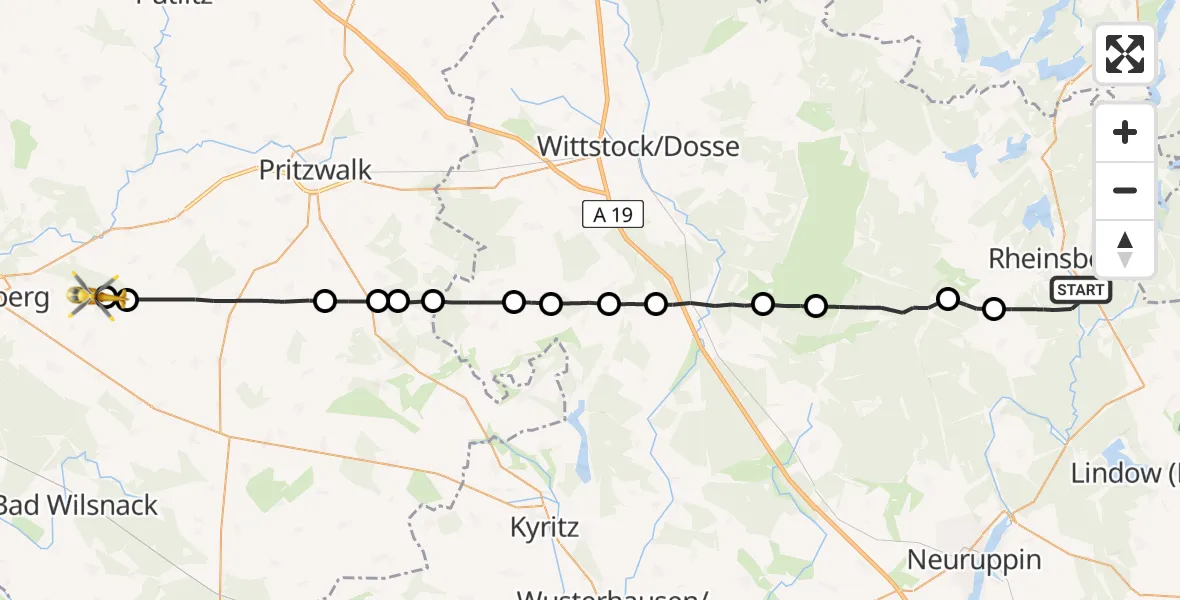 Flugroute Rettungshubschrauber Rheinsberg - Krampfer, 18 März 2026, 17:56
