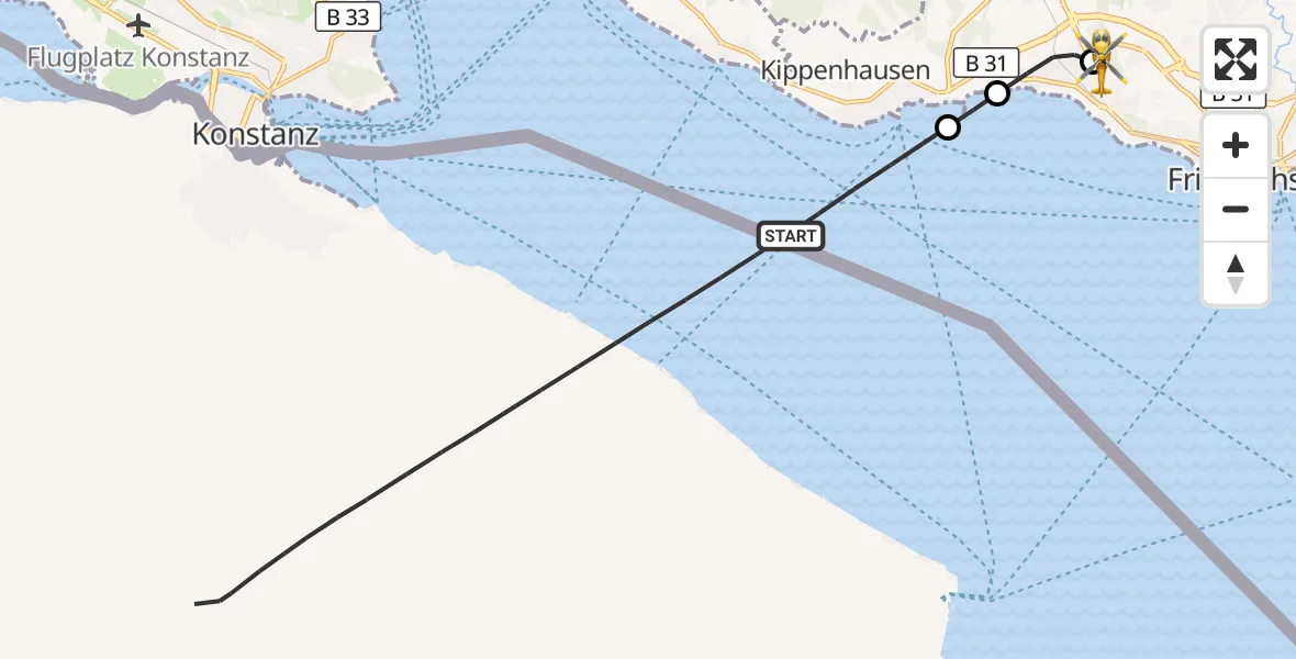 Flugroute Rettungshubschrauber Kippenhausen - Friedrichshafen Hospital, 18 März 2026, 18:06