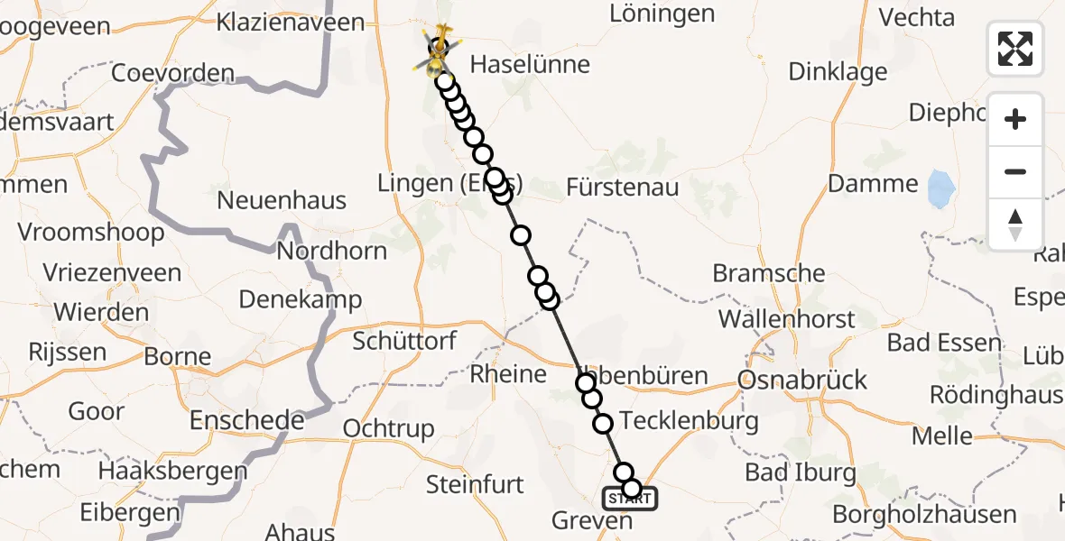 Flugroute Ambulanzhubschrauber Christoph  Westfalen-ADAC - Meppen Ludmillenstift Hospital, 18 März 2026, 18:07