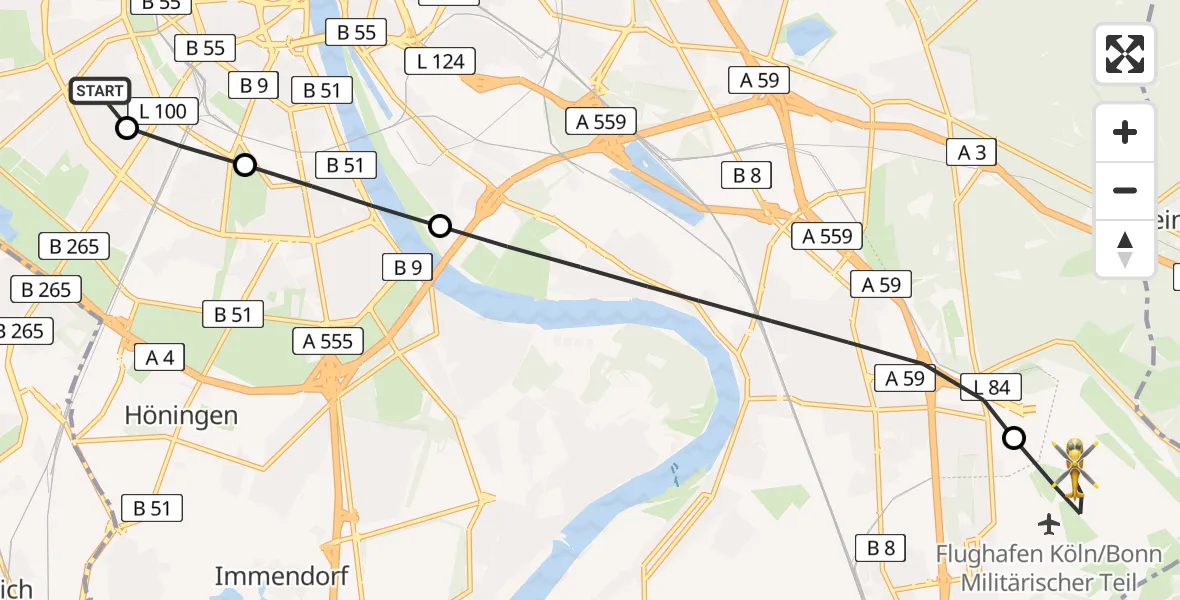 Routekaart van de vlucht: Ambulanzhubschrauber nach Cologne Bonn Airport