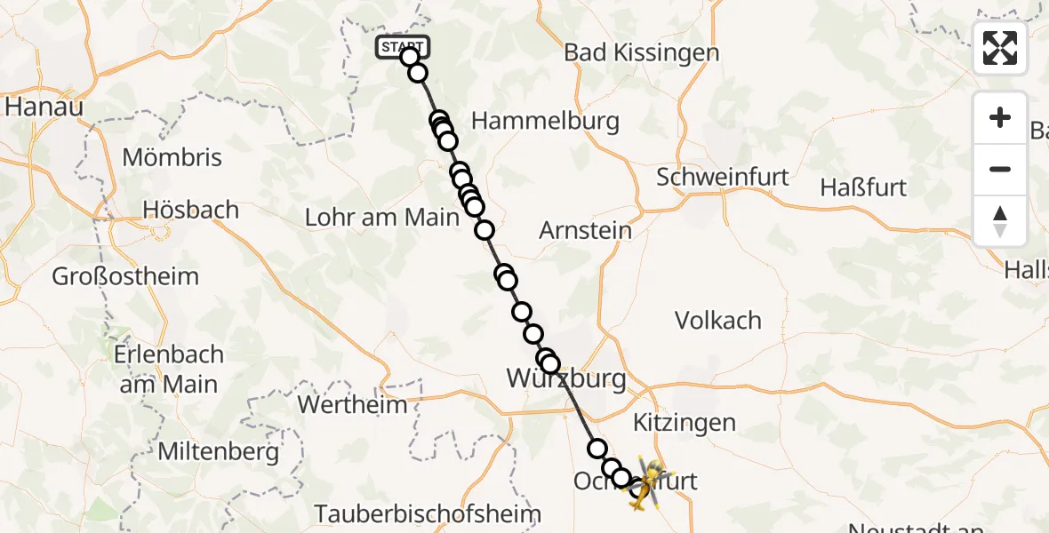 Routekaart van de vlucht: Rettungshubschrauber nach Ochsenfurt Hospital Heliport