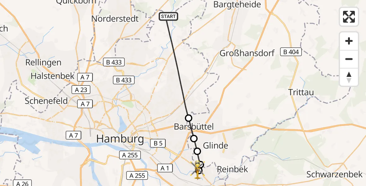 Flugroute Ambulanzhubschrauber Wandsbek - Christoph Hansa ADAC Helipad, 18 März 2026, 18:23