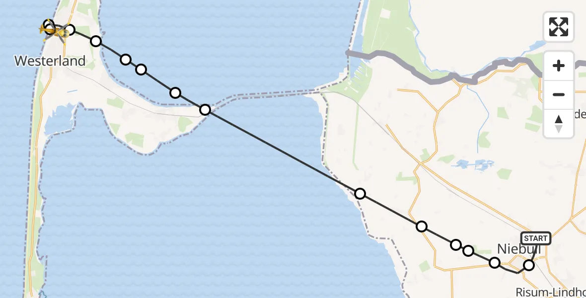 Flugroute Rettungshubschrauber Niebüll - Westerland, 18 März 2026, 18:43