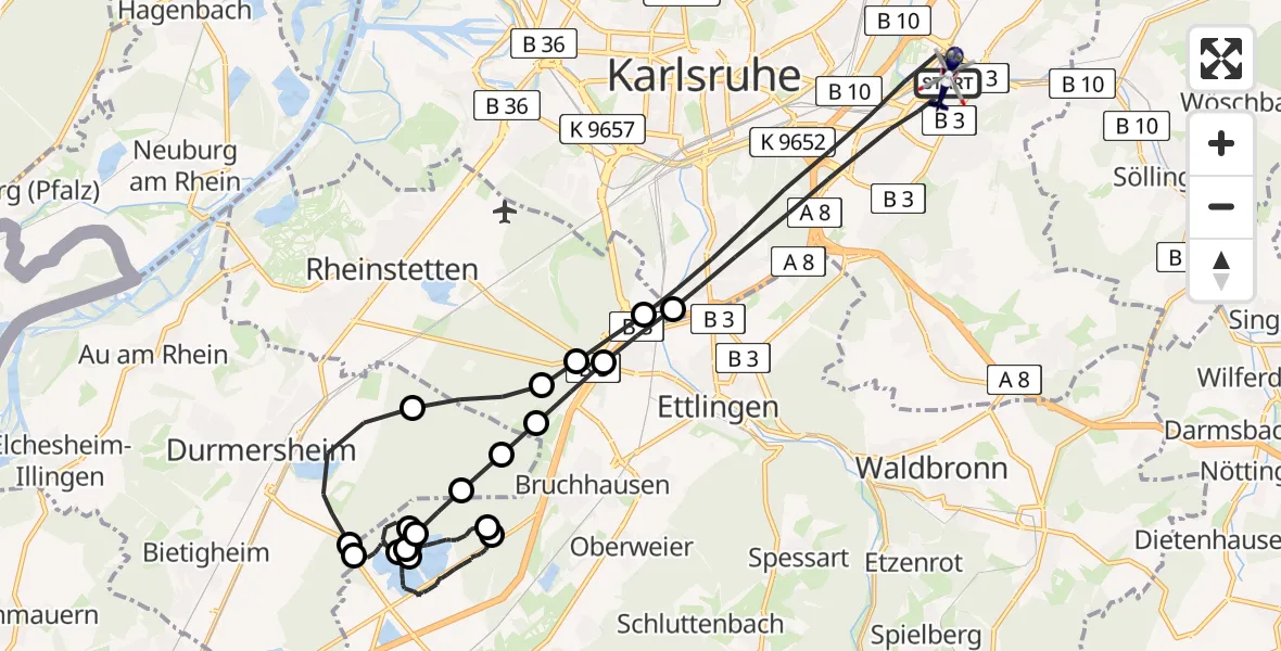 Flugroute Polizeihubschrauber Karlsruhe - Karlsruhe, 18 März 2026, 18:51
