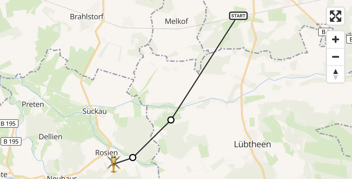 Flugroute Rettungshubschrauber Pritzier - Rosien, 18 März 2026, 19:10