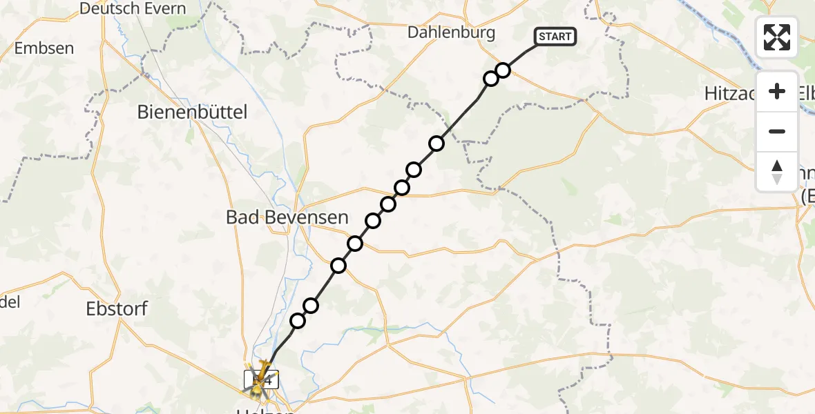 Flugroute Rettungshubschrauber Nahrendorf - Uelzen, 18 März 2026, 19:17