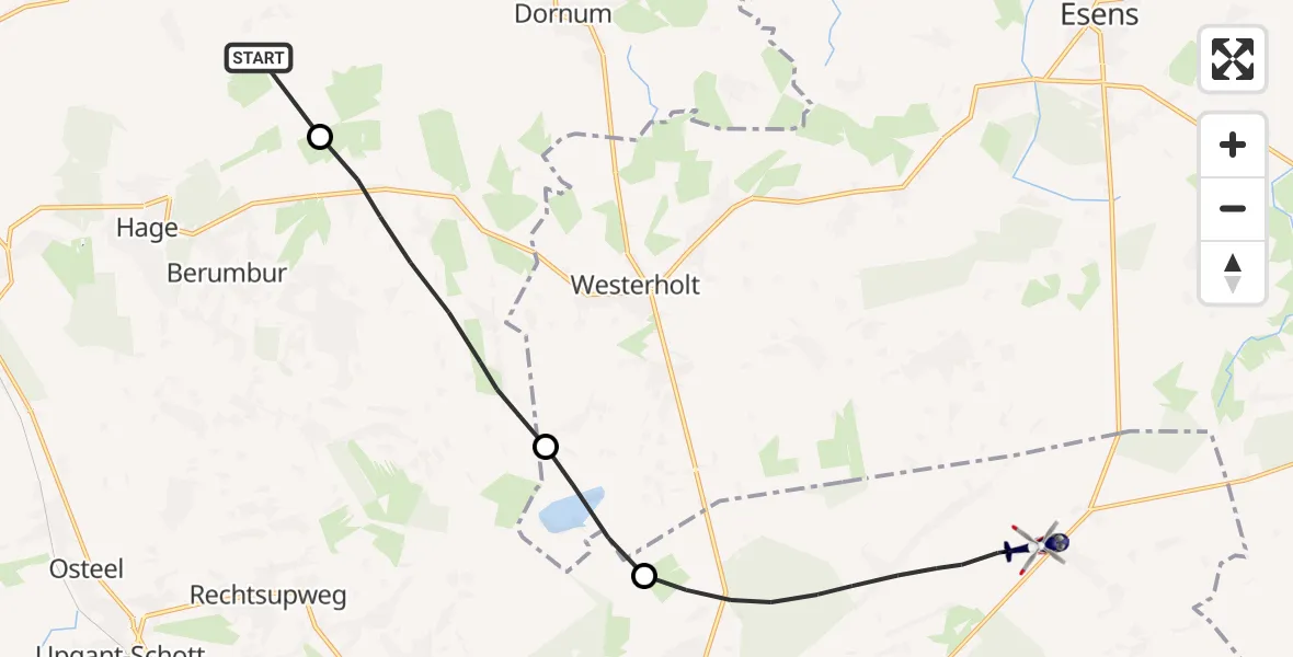 Routekaart van de vlucht: Polizeihubschrauber nach Aurich, Vögelwatersweg