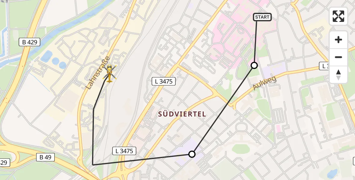 Flugroute Rettungshubschrauber Gießen University Hospital - Gießen, 18 März 2026, 21:42