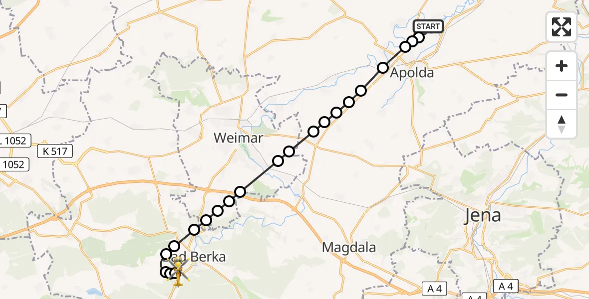 Routekaart van de vlucht: Ambulanzhubschrauber nach Bad Berka Central Hospital
