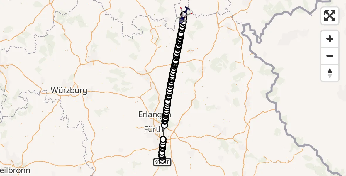 Flugroute Polizeihubschrauber Roth Airfield - Teuschnitz, 19 März 2026, 01:02