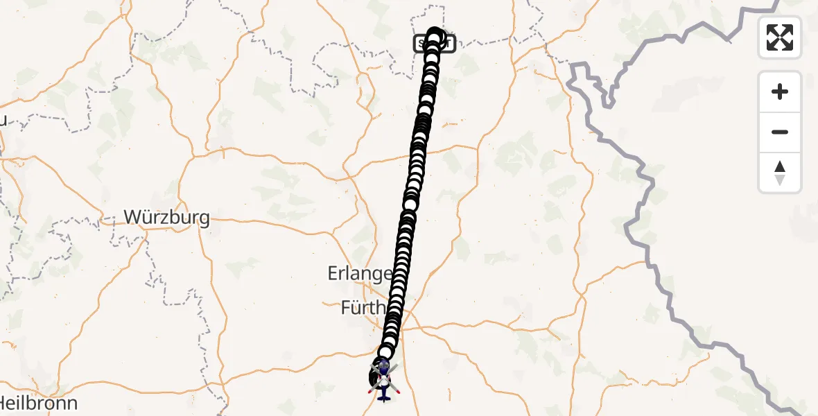 Flugroute Polizeihubschrauber Teuschnitz - Roth Airfield, 19 März 2026, 01:44
