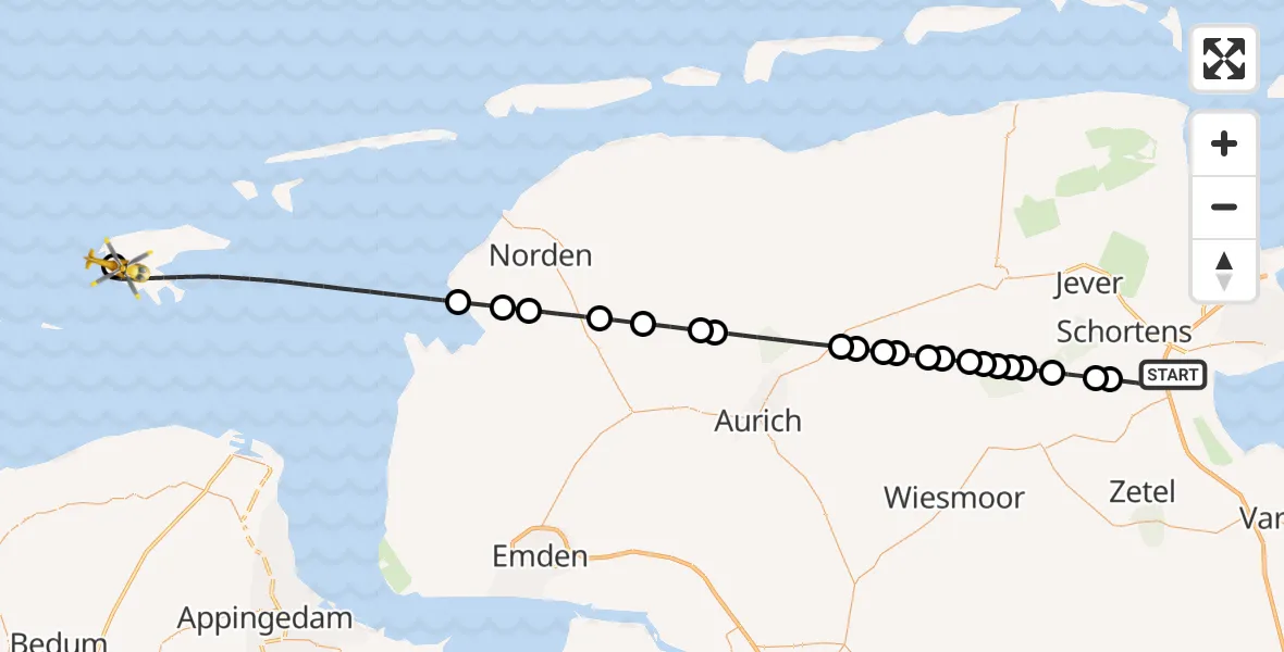 Routekaart van de vlucht: Rettungshubschrauber nach Borkum Island Hospital