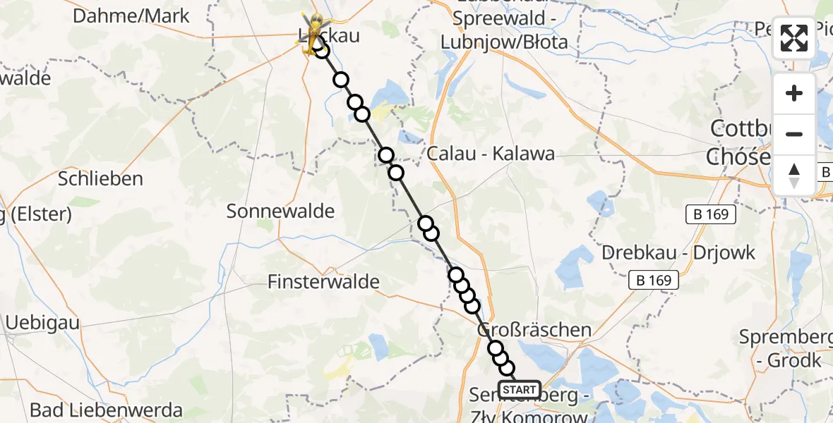 Flugroute Ambulanzhubschrauber Senftenberg - Wittmannsdorf, 19 März 2026, 07:22