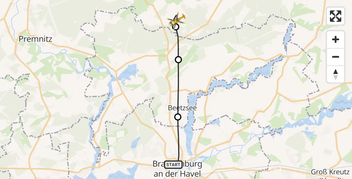 Flugroute Rettungshubschrauber Brandenburg an der Havel - Garlitz, 19 März 2026, 07:49