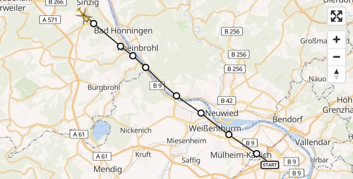 Flugroute Rettungshubschrauber Bubenheim - Koisdorf, 19 März 2026, 07:54