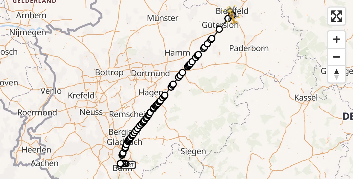 Flugroute Rettungshubschrauber Sankt Augustin - Luftrettungszentrum Bielefeld, 19 März 2026, 07:54