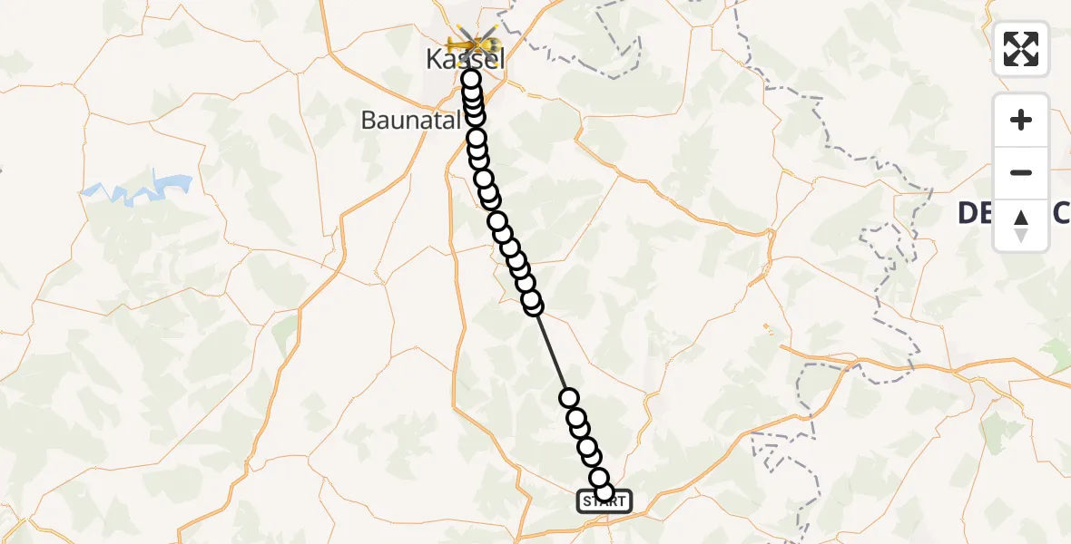 Flugroute Rettungshubschrauber Bad Hersfeld Hospital - Kassel, 19 März 2026, 08:03