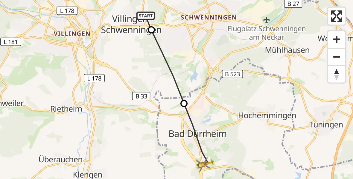 Flugroute Rettungshubschrauber DRF Air Rescue Station Villingen-Schwenningen Heliport (Christoph 11) - Bad Dürrheim, 19 März 2026, 08:12