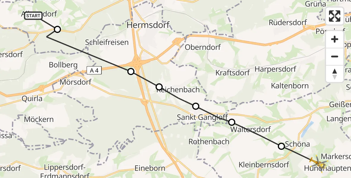Routekaart van de vlucht: Rettungshubschrauber nach Markersdorf, Am Orchideengrund
