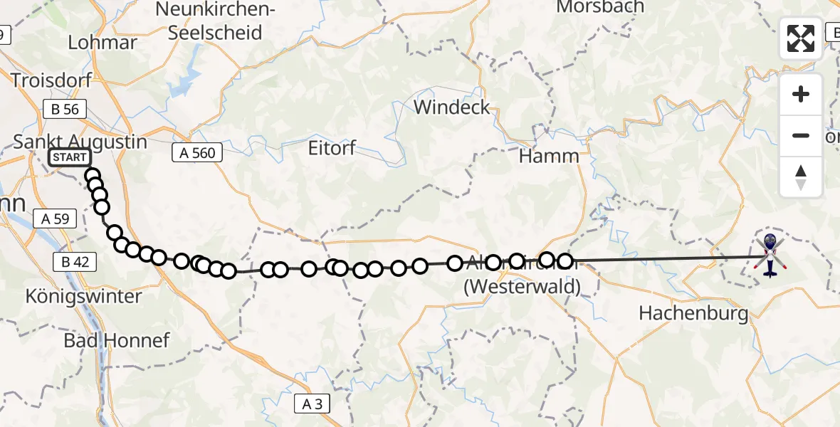Routekaart van de vlucht: Polizeihubschrauber nach Neunkhausen, Fichtenstraße