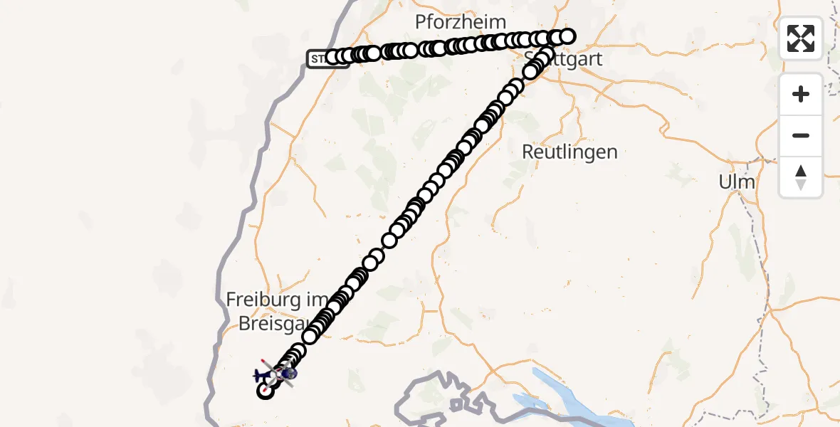 Flugroute Polizeihubschrauber Karlsruhe Baden-Baden Airport - Neuenweg, 19 März 2026, 08:23