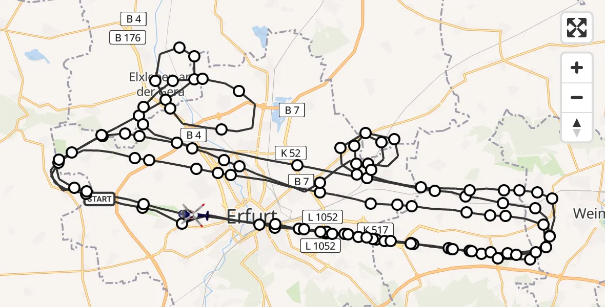 Flugroute Polizeihubschrauber Alach - Erfurt, 19 März 2026, 08:25