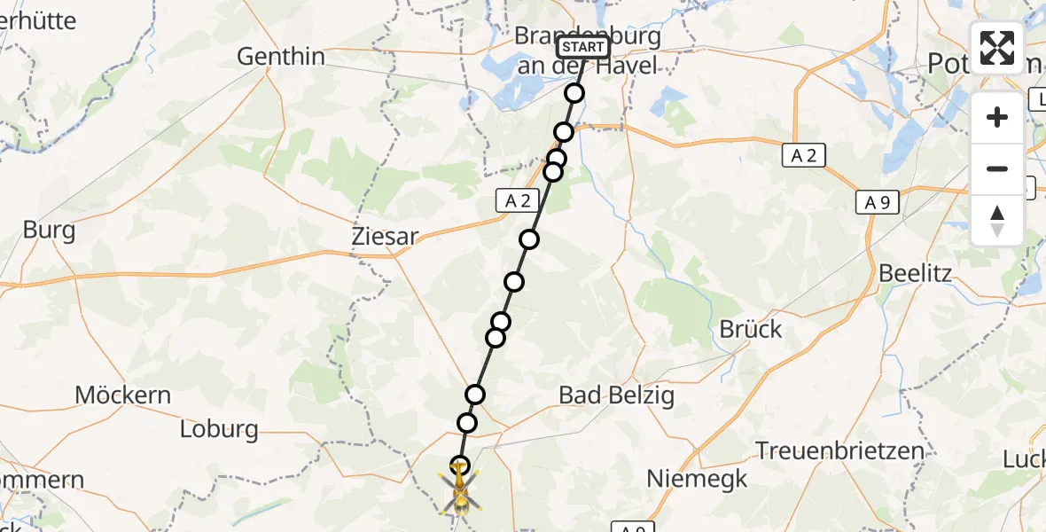 Flugroute Rettungshubschrauber Brandenburg an der Havel - Medewitz, 19 März 2026, 08:26
