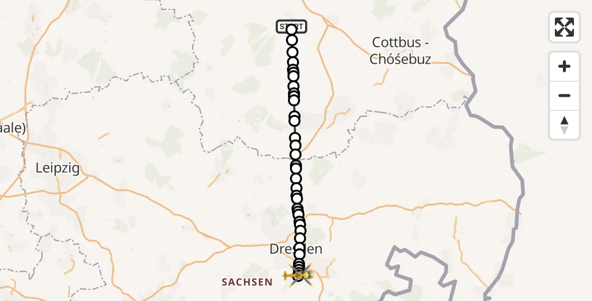 Flugroute Ambulanzhubschrauber Wittmannsdorf - Theisewitz, 19 März 2026, 08:29