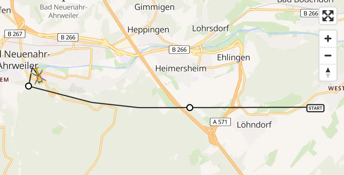 Flugroute Rettungshubschrauber Löhndorf - Bad Neuenahr-Ahrweiler, 19 März 2026, 08:36