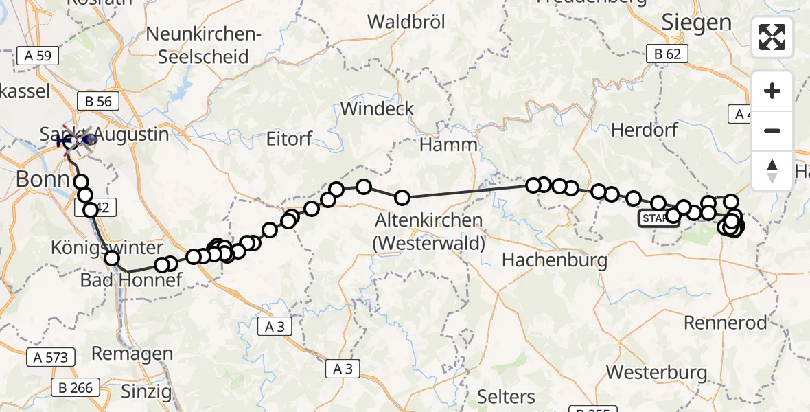 Routekaart van de vlucht: Polizeihubschrauber nach Sankt Augustin