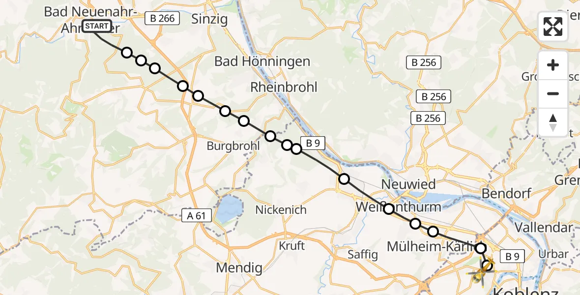 Routekaart van de vlucht: Rettungshubschrauber nach Koblenz, Rübenacher Straße