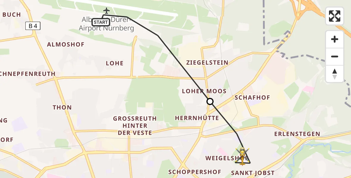 Flugroute Rettungshubschrauber Nuremberg Airport - Nürnberg, 19 März 2026, 09:31